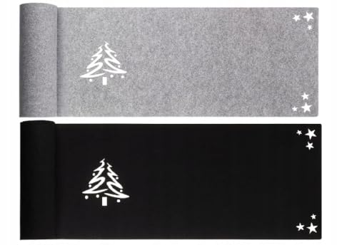 Tischläufer aus Filz Abwaschbar Tischband Tischdecke Still Grau hitzebeständig Filztischläufer Tischschutz (Schwarz/Grau_Weihnachten, 30 x 120) von SILUK