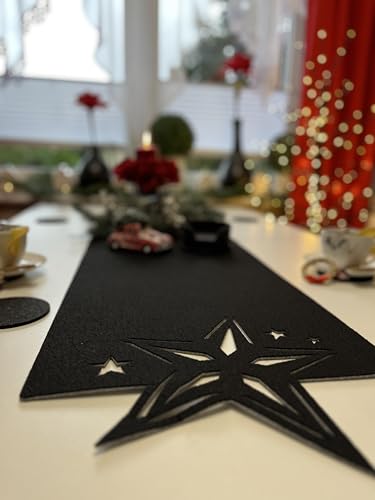 Tischläufer aus Filz Abwaschbar Tischband Tischdecke Still Grau hitzebeständig Filztischläufer Tischschutz (Schwarz_Weihnachten Stern, 40 x 150) von SILUK