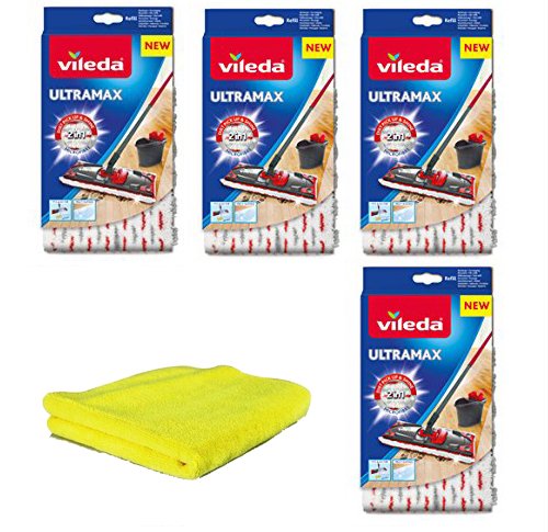 Vileda Ultramax Zusatzbezüge 4Stk Universal-Mikrofaserlappen I Wischbezug Ultramax für Holzböden Parkett Laminat PVC I Bezug für Bodenwischer Ultramat, Ultramax Professional I 5er-Set (Modell 4) von SILUK