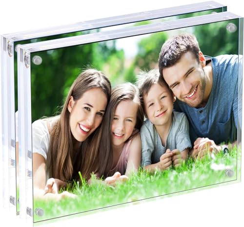 SILUT Acryl-Bilderrahmen, 2er-Pack 10x15cm Bilderrahmen, magnetische klare Bilderrahmen, doppelseitige Bilderrahmen rahmenlose Schreibtisch-Fotorahmen für Zuhause, Büro von SILUT