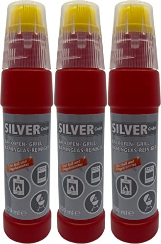 3x Spezial SILVER Gel Backofen-, Grill- und Kaminglasreiniger inkl. integrierter Bürste je 200ml von SILVER GmbH
