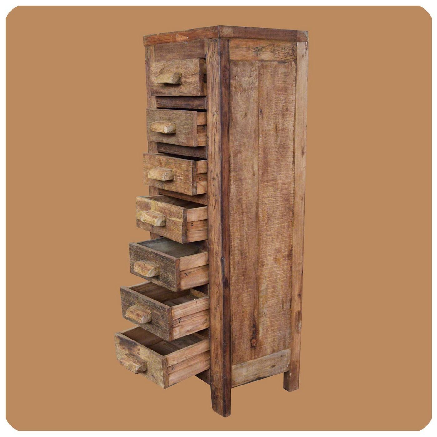 SIMANDRA Hochschrank Schubladenschrank (Einzelstück, 1 Highboard mit 7 Schubladen) gefertigt in Handarbeit, jedes Stück ein Unikat!, Recycling Teak Holz von SIMANDRA