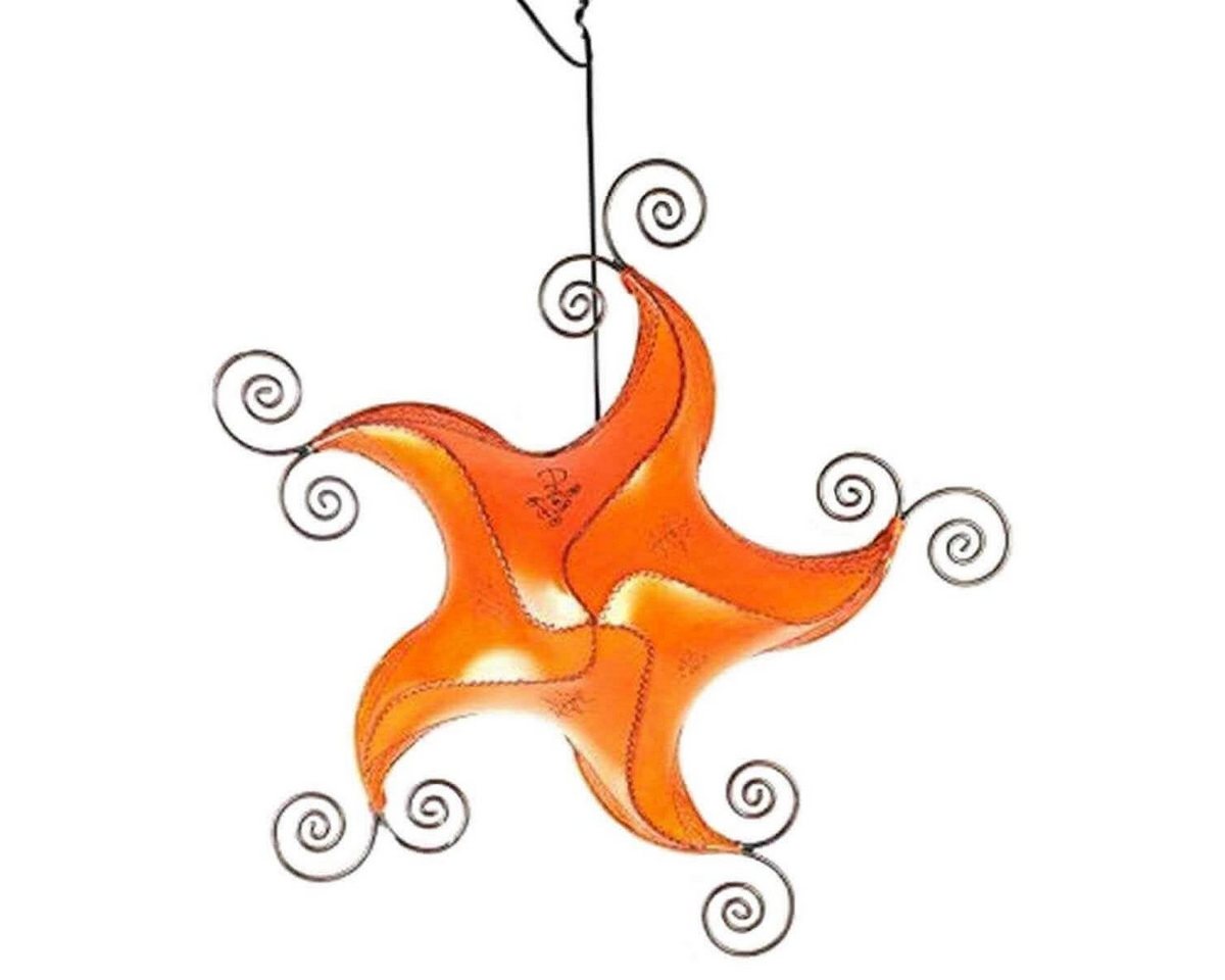 SIMANDRA Lampenschirm marokkanische Deckenlampe aus Leder STERN Berber Star 70 cm, Orange von SIMANDRA