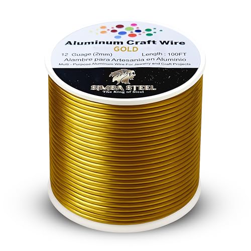 Aluminiumdraht, 12 Gauge, 30 m, Schmuckhandwerk, Perlendraht, Blumen, Skulpturen, leicht zu biegen, schöne goldfarbene Basteldraht, SIMBA STEEL (Gold, 30 m) von SIMBA STEEL