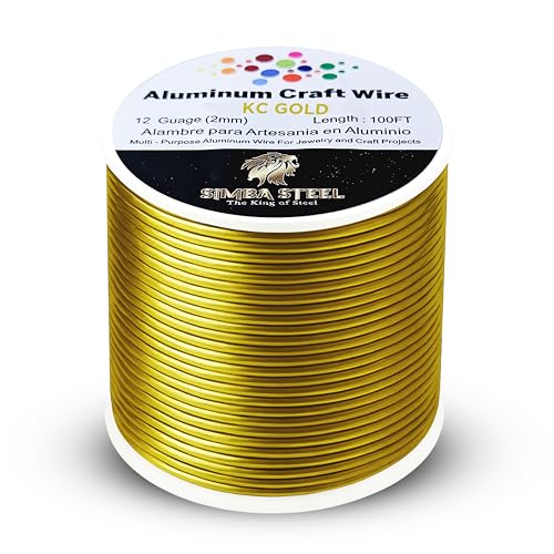 Aluminiumdraht, 12 Gauge, 30 m, Schmuckhandwerk, Perlendraht, Blumen, Skulpturen, leicht zu biegen, schöner KC-Goldfarbener Basteldraht, SIMBA STEEL (KC-Gold, 30 m) von SIMBA STEEL