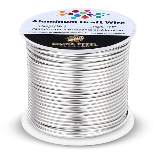 SIMBA STEEL Aluminiumdraht, 9 Gauge, 15 m, biegbar, zum Basteln, Schmuckherstellung, Perlenstickerei (Silber, 3 mm) von SIMBA STEEL