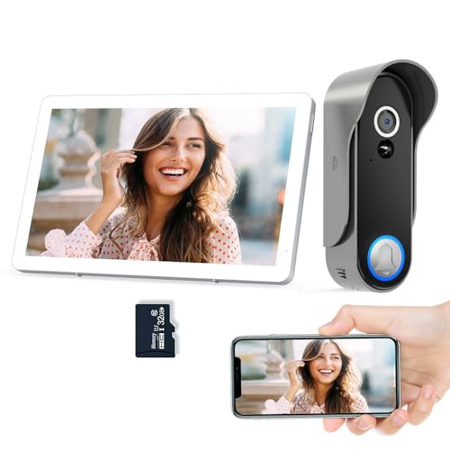 SIMBAILAI 8 Zoll WLAN Kabellose Video Türsprechanlage mit Kamera,1080p HD,Vollständiger Touchscreen,Bewegungssensor(PIR),160° Weitwinkel-Kamera,Snapshot,Nachtsicht,Drahtlose Türklingel,Tuya APP von SIMBAILAI