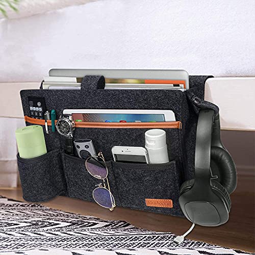 SIMBOOM Bett Organizer Betttasche Filz Aufbewahrung Buch Zeitschriften Halterung mit Flaschenhalter für Wohnzimmer Wohnheim Sofa Etagenbett - Dunkelgrau von SIMBOOM