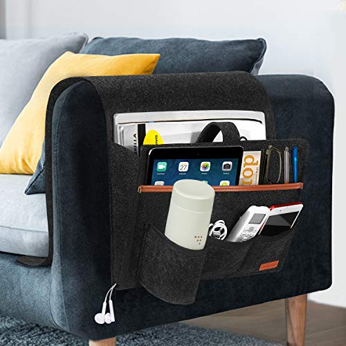 SIMBOOM Sofa Armlehnen Organizer, Betttaschen Anti-Rutsch Aufbewahrungstasche für Buch, Zeitschriften, iPad, Handy, Fernbedienung - Dunkelgrau von SIMBOOM