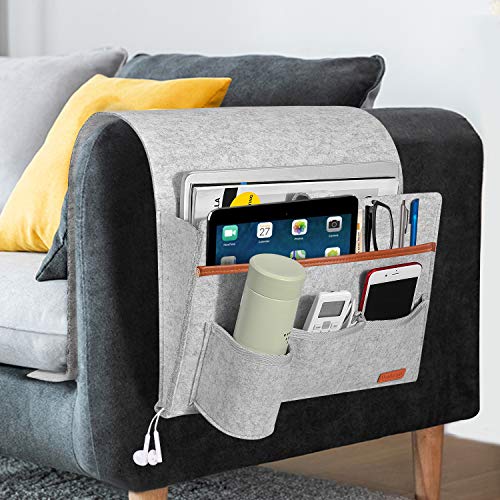 SIMBOOM Sofa Butler Sofa Bett Organizer mit 5 Taschen Hängeaufbewahrung für Handy Tabletten Zeitschriften Gläser Snacks Beutel - Hellgrau von SIMBOOM