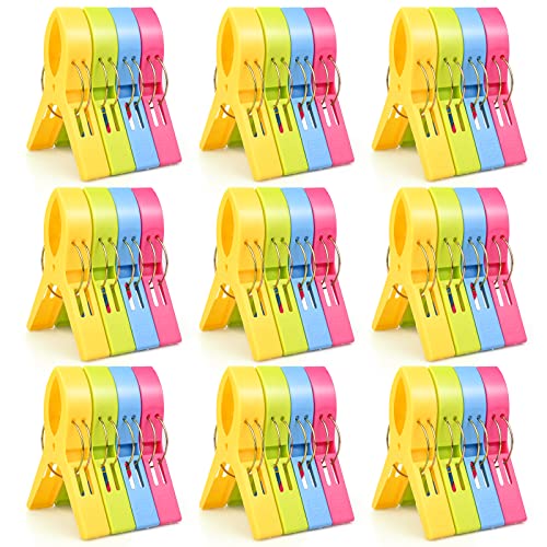 36 Stück Strandtuch Clips, Große Wäscheklammern für Wäscheleine, Bunte Wäscheklammern, RutschfesteWäscheklammern Handtuchklemmen für Sonnenliegen, Poolstühle, Kleidung (12 x 7,3 x 8,5cm) von SIMDAO