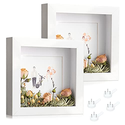 2 Stück 3D Bilderrahmen 20 x 20 cm, Bilderrahmen Tief zum Befüllen mit Acrylplatte, 3 cm Innentiefe, Holz Shadow Box für Valentinstag Baby Hochzeitsandenken, Fotos, Blumen, Ticket von SIMDAO