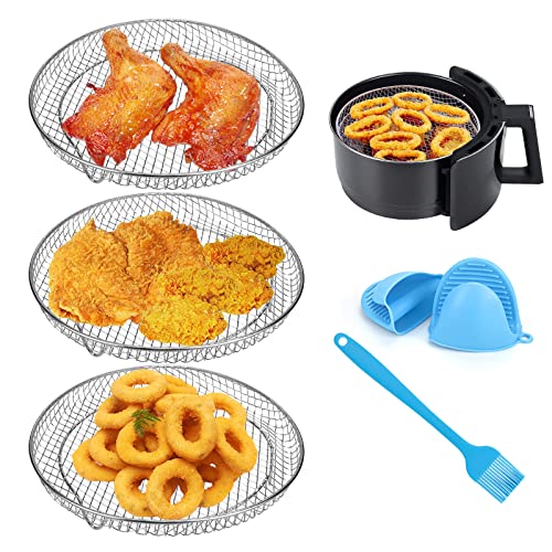 Air Fryer Rack for Ninja Air Fryer, 304 Stainless Steel Tower Air Fryer Zubehör for Baking Roasting, 19,5 cm Metal Grill Racks with Silicone Gloves and Brush, For Most 4.2Qt -5.8Qt Air Fryer von SIMDAO