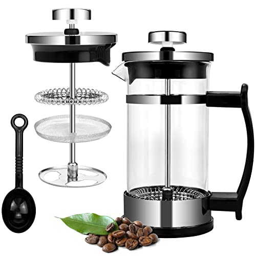 French Press 0,35 L, French Press Klein Kaffeebereiter mit Portionierlöffel und Permanent Edelstahlfilter, Kaffee French Press für Zuhause Reisen Camping(3 Tassen) von SIMDAO