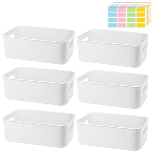 SIMDAO 6 Stück Kunststoff Aufbewahrungsboxen mit Griffen, 26X9.5X9cm Organizer Box mit Aufklebern, kunststoffbox Aufbewahrungsbox Korb für für Küche, Bad, Büro, Schlafzimmer von SIMDAO