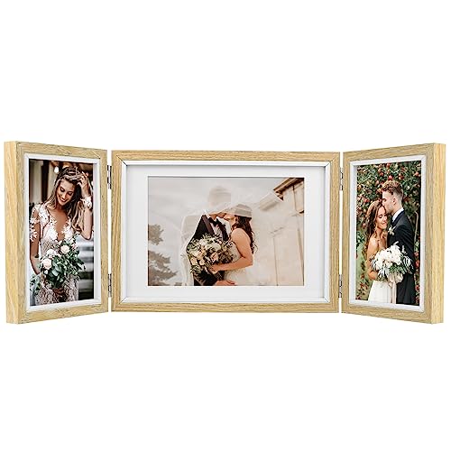 SIMDAO Bilderrahmen Collage für 3 Fotos, Bilder Holzbilderrahmen mit Glasscheibe, Multirahmen für Hochzeit, Familie, Baby, Hellbraun, 2Stück10x15cm + 1Stück13x18 cm von SIMDAO
