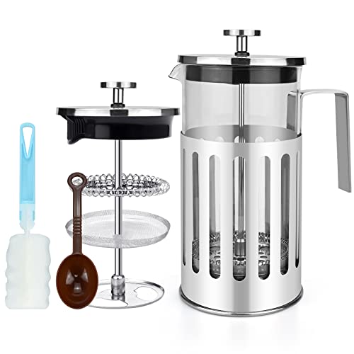 SIMDAO Edelstahl-Kaffeemaschine, 8 Tassen, französische Presse, einfache Reinigung, Cafeteria, doppelwandig, hitzebeständig, Borosilikatglas, Kaffee-Caffettiera, 1000 ml von SIMDAO