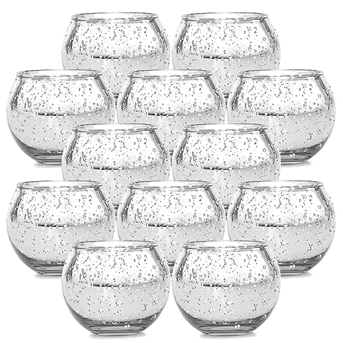 12 Stück Teelichthalter Glas, Silber Gefleckter Votive Kerzenhalter, Teelichtgläser Kerzenhalter für Geburtstag Weihnachten Geschenk Party HeimDekoration von SIMDAO