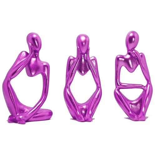 3PCS Denker Skulptur Deko Modern Wohnzimmer, Skulpture Dekoration Wohnzimmer, Statue bücherregal Deko für Regal, Tisch Deko Büro Dekoration Wohnung Modern Sculpture, Figuren Deko Industrial (Lila) von SIMDIM