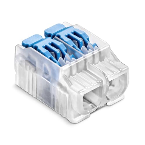 SIMET Verbindungs-Klemmen mit Hebel für Draht (0,2...4 mm²), 2- Leiter, Packung mit 40 Stück, Farbe transparent/blau, Schnellkupplung, zum Verbinden von elektrischen Leitern von SIMET