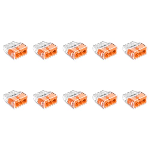 SIMET Verbindungsdosenklemme für Drähte (0,75-4 mm²), 3 - Leiter, Packung mit 10 Stück, transparent/orange, zum Anschluss an Abzweigdosen, Gehäuse und starre Elektroverteiler von SIMET