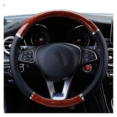 SIMICASE Lenkradabdeckung Universal Auto Lenkradbezug Mahagoni Holz Leder Fit 37-38cm Rad Auto Lenkradbezüge Auto Innendekoration Lenkradbezug Leder(1) von SIMICASE