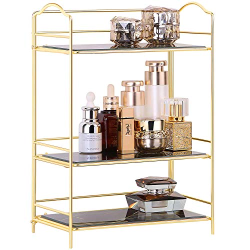 SIMMER STONE 3 Tires Makeup Perfume Shelf,Cosmetic Organizer Stand Storage Rack for Dresser, Countertop, Bathroom，Desk and More, Vanity Glass Tray, Gold von SIMMER STONE