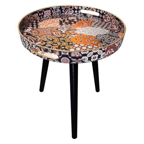 Simmer Stone Runder Beistelltisch für den Innenbereich mit abnehmbaren 3 Beinen aus Holz, vielseitiger Tabletttisch, perfekt für runden Couchtisch, Tee und Entspannungszeit, 45 cm (indischer Stil) von SIMMER STONE