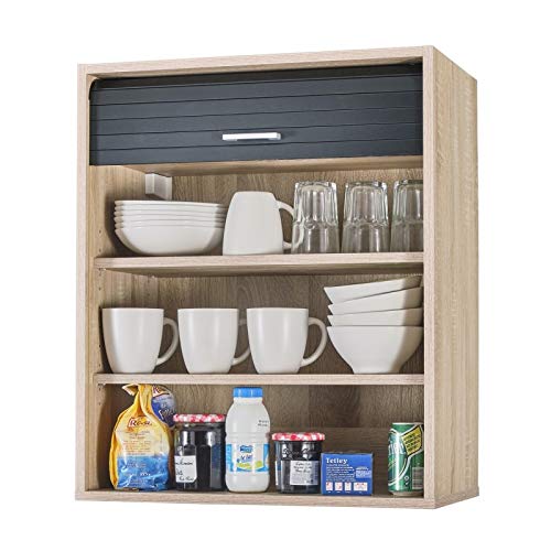 SIMMOB Küchenschrank Oberschrank Hängeschrank mit Rolladentür, Jalousienschrank, anthrazit und Eichendekor, 60x35x72 cm BTH von SIMMOB