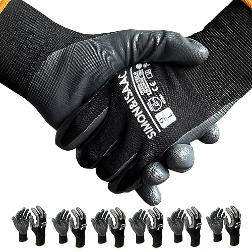 SIMON&ISAAC EN 388 Sicherheits Arbeitshandschuhe herren Nitril rutschfeste verschleißfeste Anti-Penetration Handschuhe 6 Paare Größe 9/L (Schwarz, L) von SIMON&ISAAC