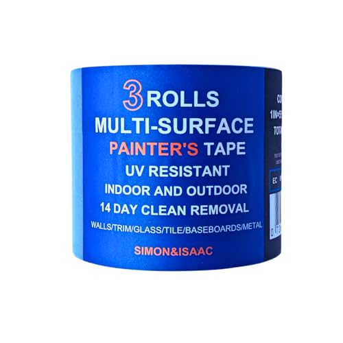 SIMON&ISAAC Malerkrepp für Malerarbeiten und Renovierungen zum Streichen, Lackieren, Renovieren, Innenbereich und Außenbereich Anti-UV (Washi-Papier, 3 rolls×2.5cm x 50m) von SIMON&ISAAC