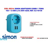 Kombi-Adapter 1 Steckdose 16 a + 2 usb 2,1 a 250 v Blau CL118130 Kombi-Adapter 1 Steckdose 16 a + 2 usb 2,1 a 250 v Blau CL118130 von SIMON