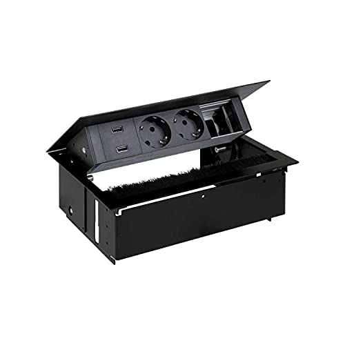 SIMON 44422000-138 Dentro für Mesa Personalizable Con Tapa y cepillo, 2 x USB, 2 Schukos und 1 elemento vacío Negro 400 von Simon