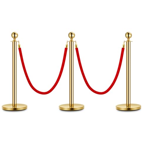 Edelstahl Absperrpfosten Absperrung Zur Steuerung Von Menschenmengen Mit 2 Roten Samtseilen (1,5 m Lang), Absperrständer Aus Edelstahl Mit Nachfüllbarem Sockel Für Ausstellunge Crowd Control Barriers von SIMOORE