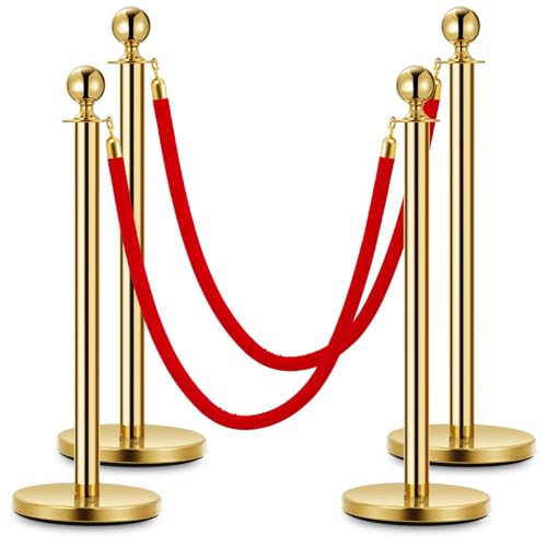 Edelstahl Absperrpfosten Absperrung Zur Steuerung Von Menschenmengen Mit 2 Roten Samtseilen (1,5 m Lang), Absperrständer Aus Edelstahl Mit Nachfüllbarem Sockel Für Ausstellunge Crowd Control Barriers von SIMOORE