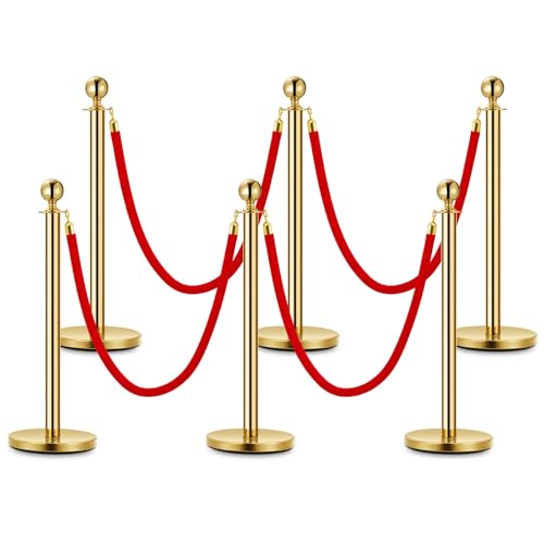 Edelstahl Absperrpfosten Absperrung Zur Steuerung Von Menschenmengen Mit 4 Roten Samtseilen (1,5 m Lang), Absperrständer Aus Edelstahl Mit Nachfüllbarem Sockel Für Ausstellunge Crowd Control Barriers von SIMOORE