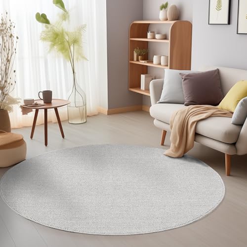 Eleganter Teppich Wohnzimmer Robuster, Melierter Schlingenteppich in Einfarbig mit Struktur, Modernes Cut-Loop Design Grösse: 200 cm Rund, Farbe: Silber von SIMPEX