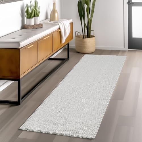 Eleganter Teppich Wohnzimmer Robuster, Melierter Schlingenteppich in Einfarbig mit Struktur, Modernes Cut-Loop Design Grösse: 80 x 250 cm, Farbe: Silber von SIMPEX