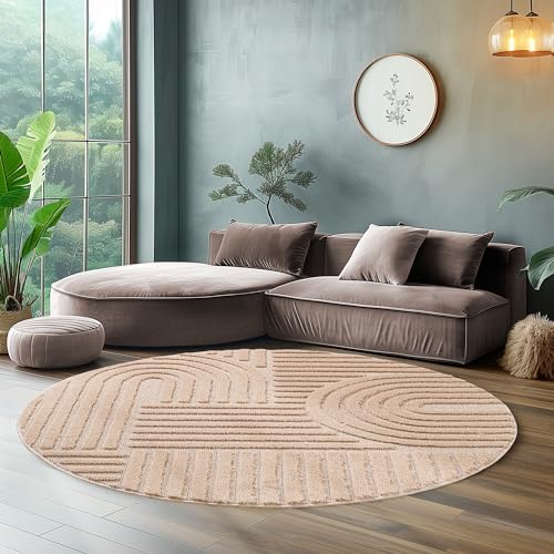 Hochflor Rund Teppich Wohnzimmer Küchenteppich Schlafzimmer Läufer Flur Skandi Boho Teppich 3D Design Flauschig Weich, Größe: 160 x 160 cm Farbe: Rosa von SIMPEX