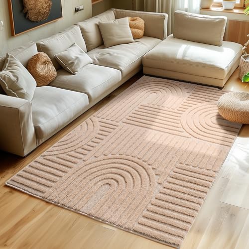 Hochflor Teppich Wohnzimmer Küchenteppich Schlafzimmer Läufer Flur Skandi Boho Teppich 3D Design Flauschig Weich, Größe: 120 x 170 cm Farbe: Rosa von SIMPEX