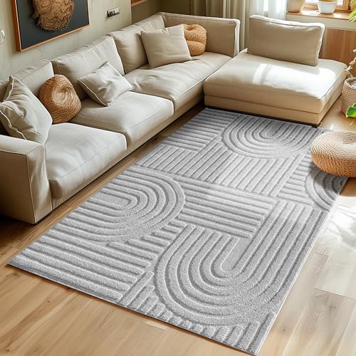 Hochflor Teppich Wohnzimmer Küchenteppich Schlafzimmer Läufer Flur Skandi Boho Teppich 3D Design Flauschig Weich, Größe: 200 x 290 cm Farbe: Silber von SIMPEX