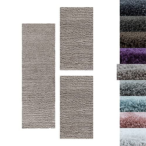 SIMPEX Bettumrandung Schlafzimmer 3teilig Shaggy Hochflor Teppich Beige Bettset: 2 mal 60x110 + 1 mal 80x250 - Schlafzimmer Teppich 3 Teilig Läufer Extra Weich Flauschig Bettvorleger Läuferset Halı von SIMPEX