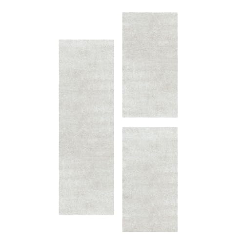 SIMPEX Bettumrandung Schlafzimmer 3teilig Shaggy Hochflor Teppich Natur Bettset: 2 mal 60x110 + 1 mal 80x250 - Schlafzimmer Teppich 3 Teilig Läufer Extra Weich Flauschig Bettvorleger Läuferset Halı von SIMPEX
