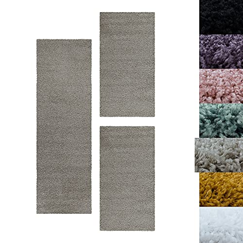 SIMPEX Bettumrandung Schlafzimmer 3teilig Shaggy Hochflor Teppich Natur Bettset: 2 mal 80x150 + 1 mal 80x250 - Schlafzimmer Teppich 3 Teilig Läufer Extra Weich Flauschig Bettvorleger Läuferset Halı von SIMPEX