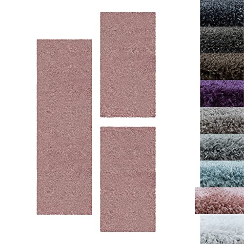 SIMPEX Bettumrandung Schlafzimmer 3teilig Shaggy Hochflor Teppich Rose Bettset: 2 mal 60x110 + 1 mal 80x250 - Schlafzimmer Teppich 3 Teilig Läufer Extra Weich Flauschig Bettvorleger Läuferset Halı von SIMPEX