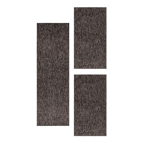 SIMPEX Bettvorleger Schlafzimmer Teppich Bettumrandung 3 Teilig Läufer Flur Küchenteppich Bettläufer Modern Einfarbiges Design Kurzflor Soft & Extra Weich Farbe: Braun von SIMPEX