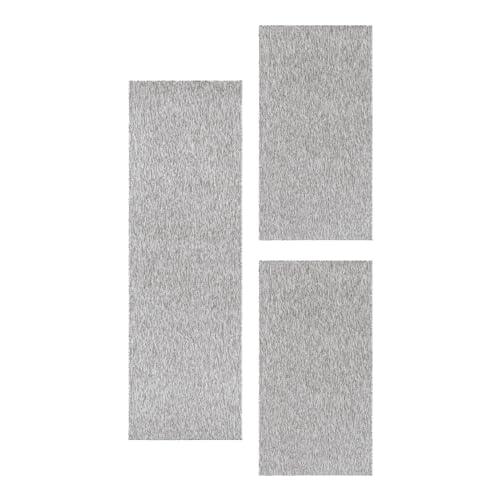 SIMPEX Bettvorleger Schlafzimmer Teppich Bettumrandung 3 Teilig Läufer Flur Küchenteppich Bettläufer Modern Einfarbiges Design Kurzflor Soft & Extra Weich Farbe: Hellgrau von SIMPEX