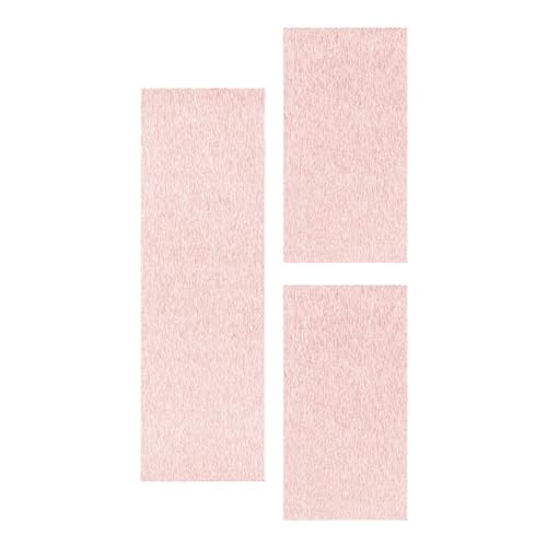 SIMPEX Bettvorleger Schlafzimmer Teppich Bettumrandung 3 Teilig Läufer Flur Küchenteppich Bettläufer Modern Einfarbiges Design Kurzflor Soft & Extra Weich Farbe: Rose von SIMPEX