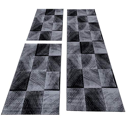 SIMPEX Bettvorleger Schlafzimmer Teppich Bettumrandung 3 Teiliger Set Läufer Flur Küchenteppich Bettläufer Modernes Design Kurzflor Soft & Extra Weich Farbe: Schwarz von SIMPEX