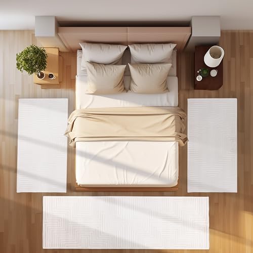 SIMPEX Bettvorleger Schlafzimmer Teppich Läufer Flur Bettumrandung Teppich Küchenläufer Kurzflor 3 Teiliger Set Boho Stil Modernes Design Soft Weich, Creme von SIMPEX
